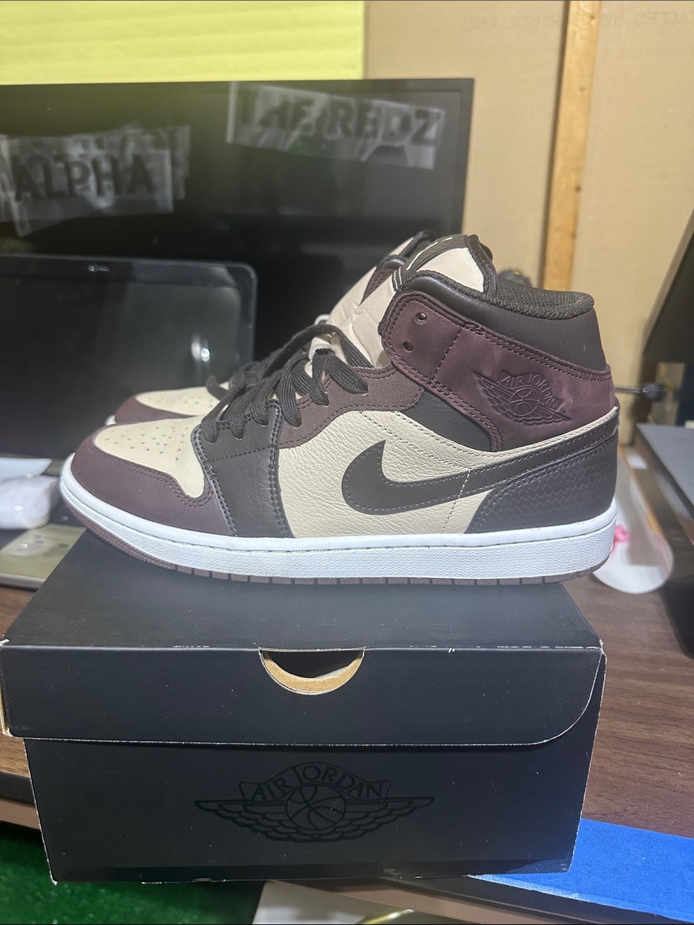 Nike Air Jordan Mid-Top Sneakers in Brown and Cream